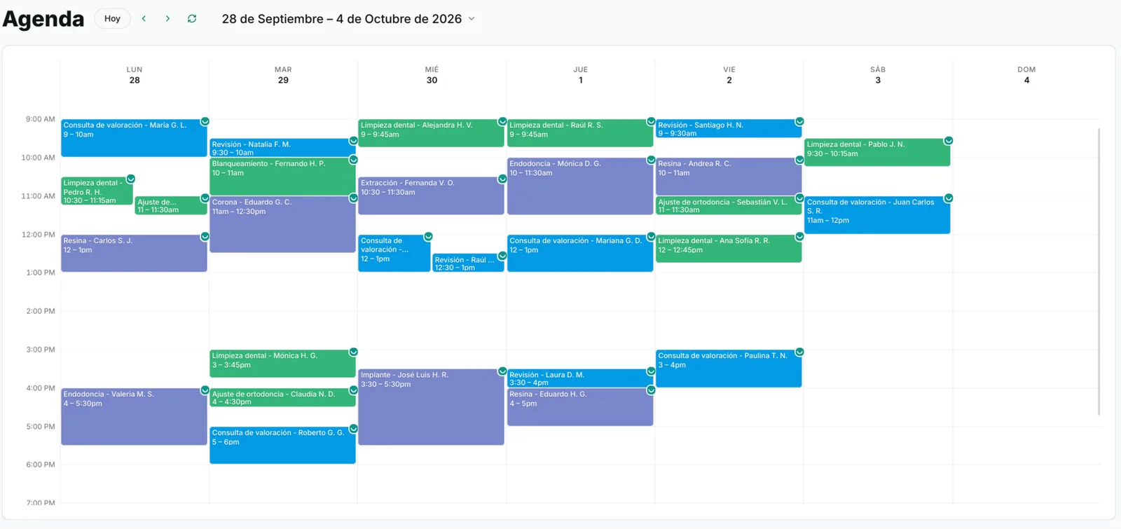 Agenda semanal conectada a Google Calendar