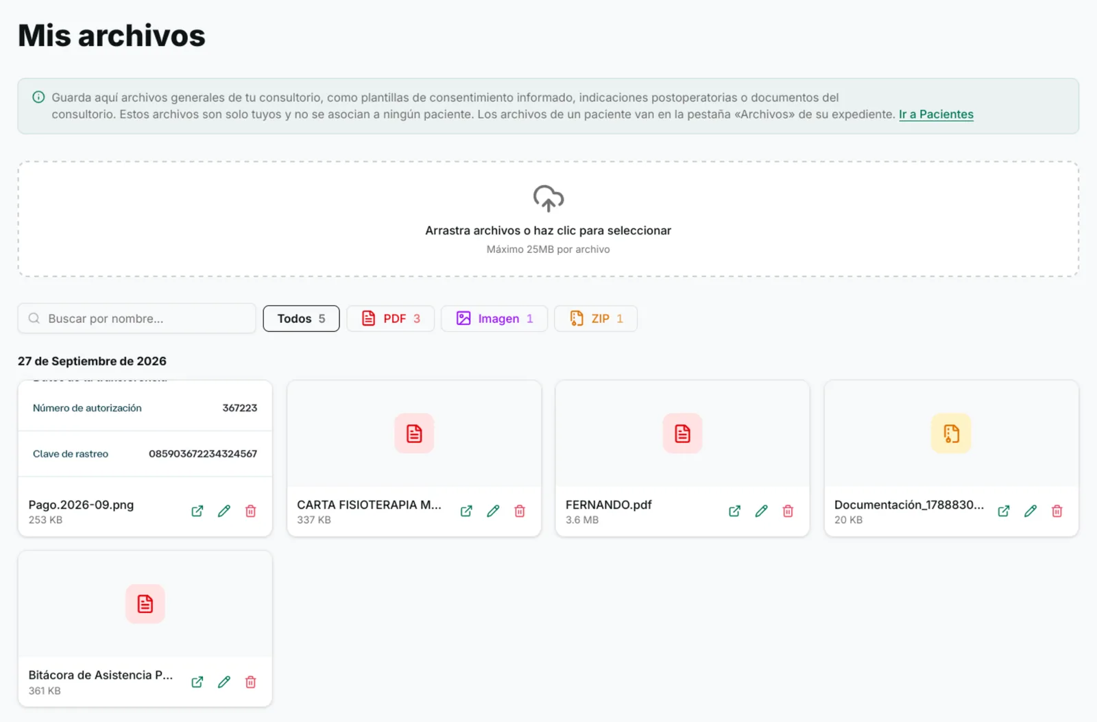 Archivos del consultorio en Mis archivos